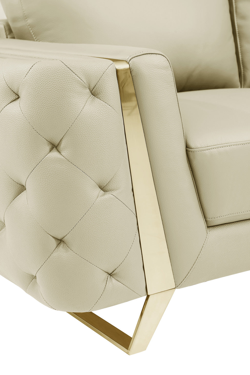 90" Beige Italian Leather And Gold Sofa