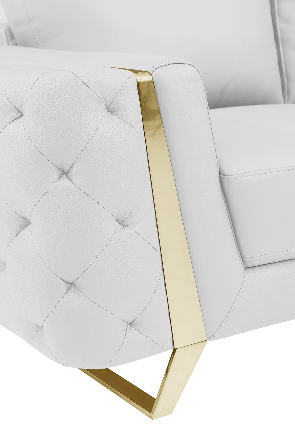 90" White Italian Leather And Gold Sofa