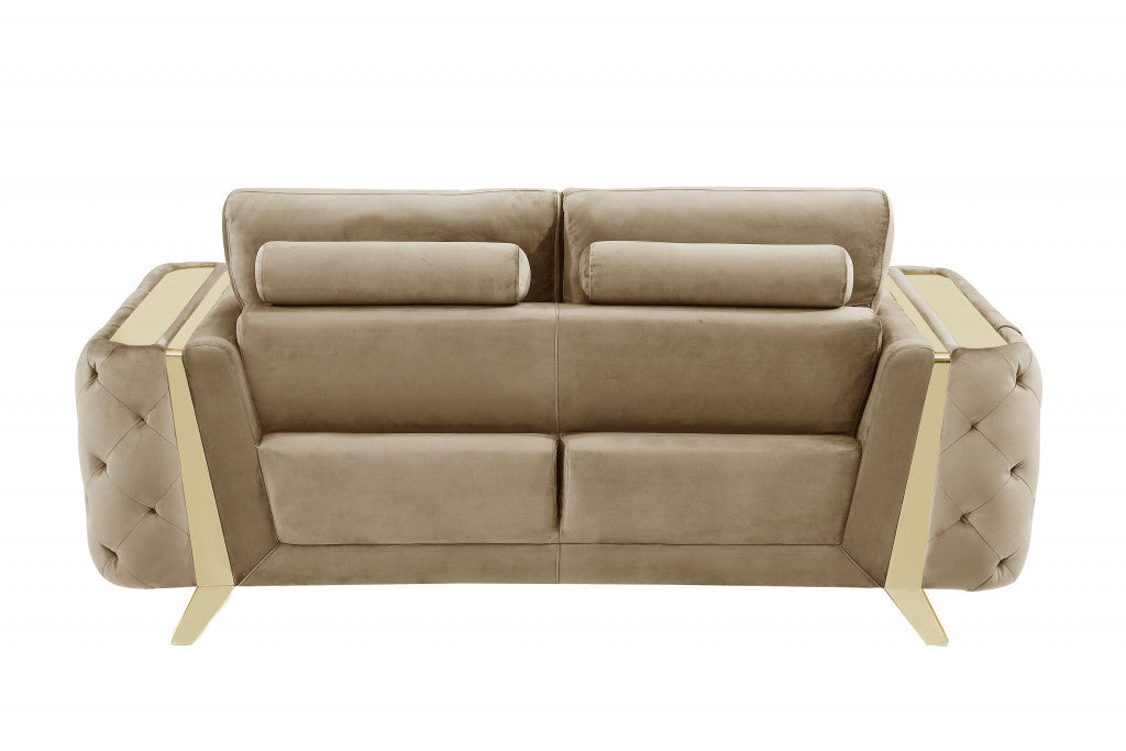 90" Beige Velvet And Gold Stainless Steel Sofa