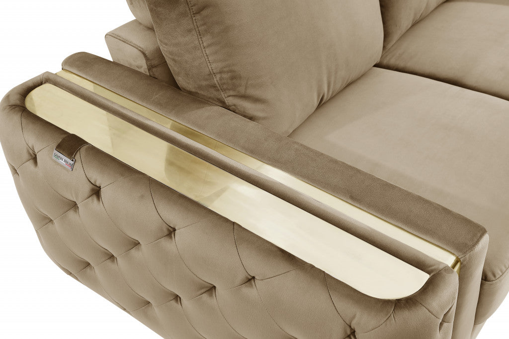 90" Beige Velvet And Gold Stainless Steel Sofa