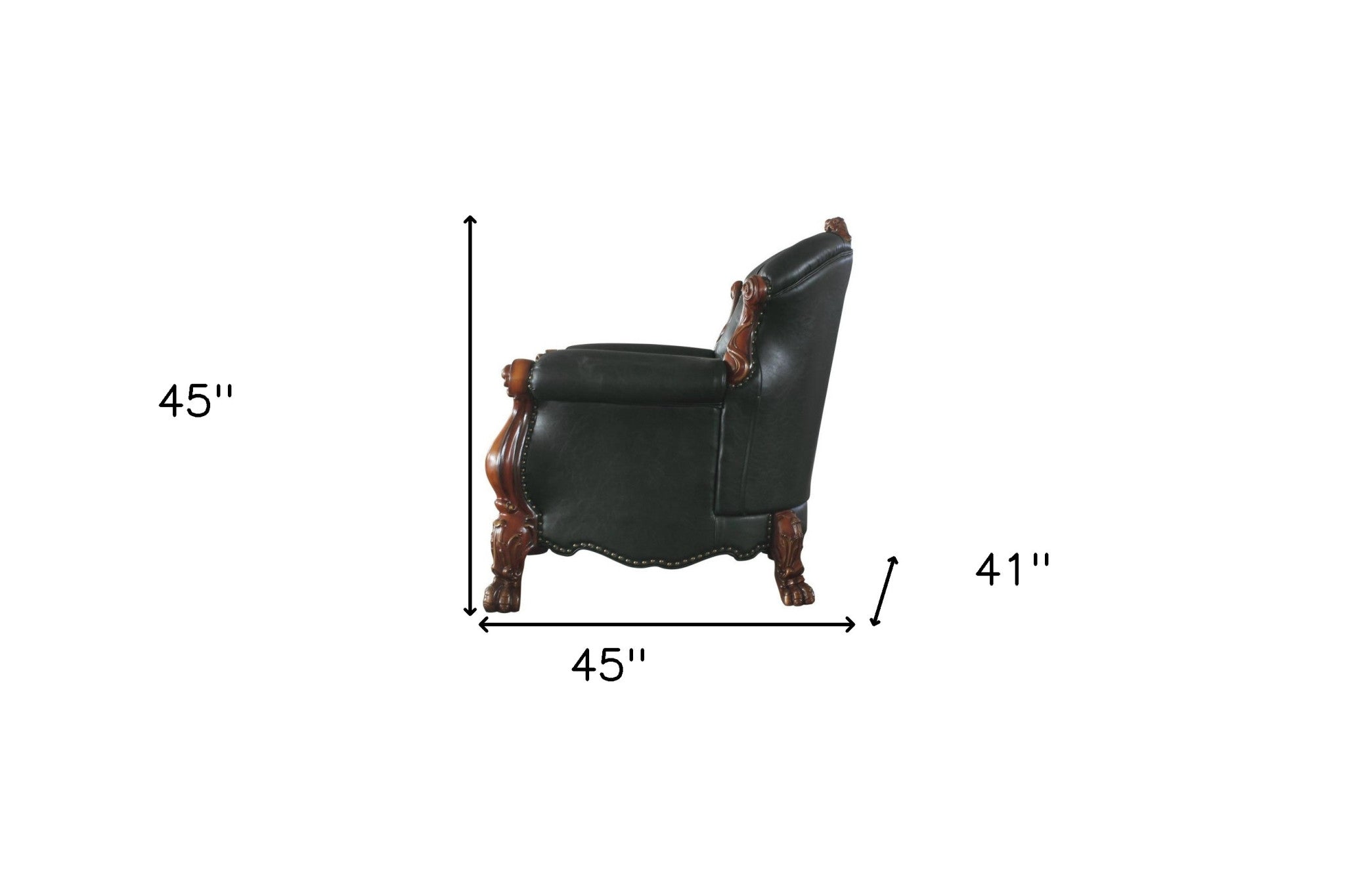 45" Cherry Oak Faux Leather Arm Chair