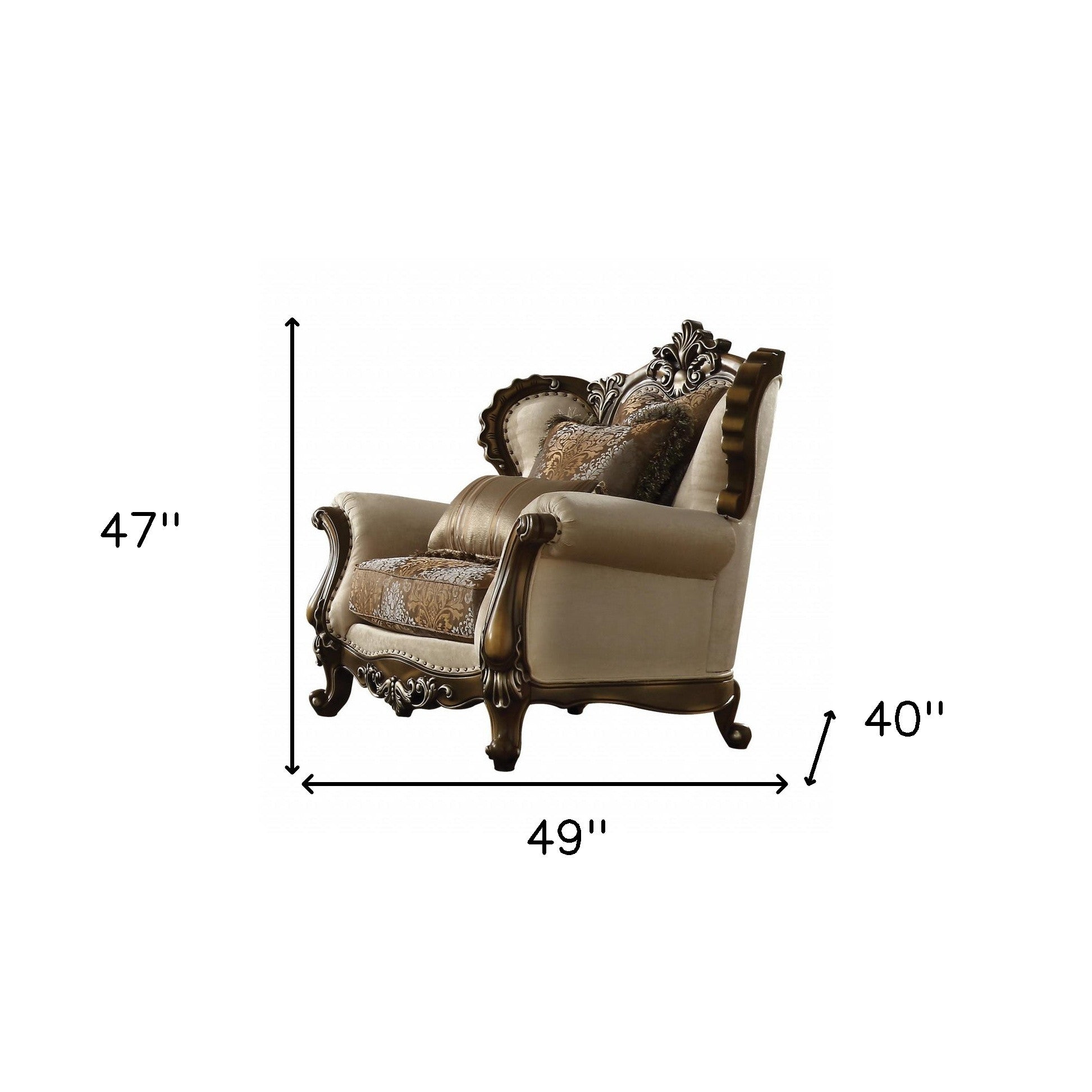 49" Tan And Brown Fabric Floral Tufted Wingback Chair