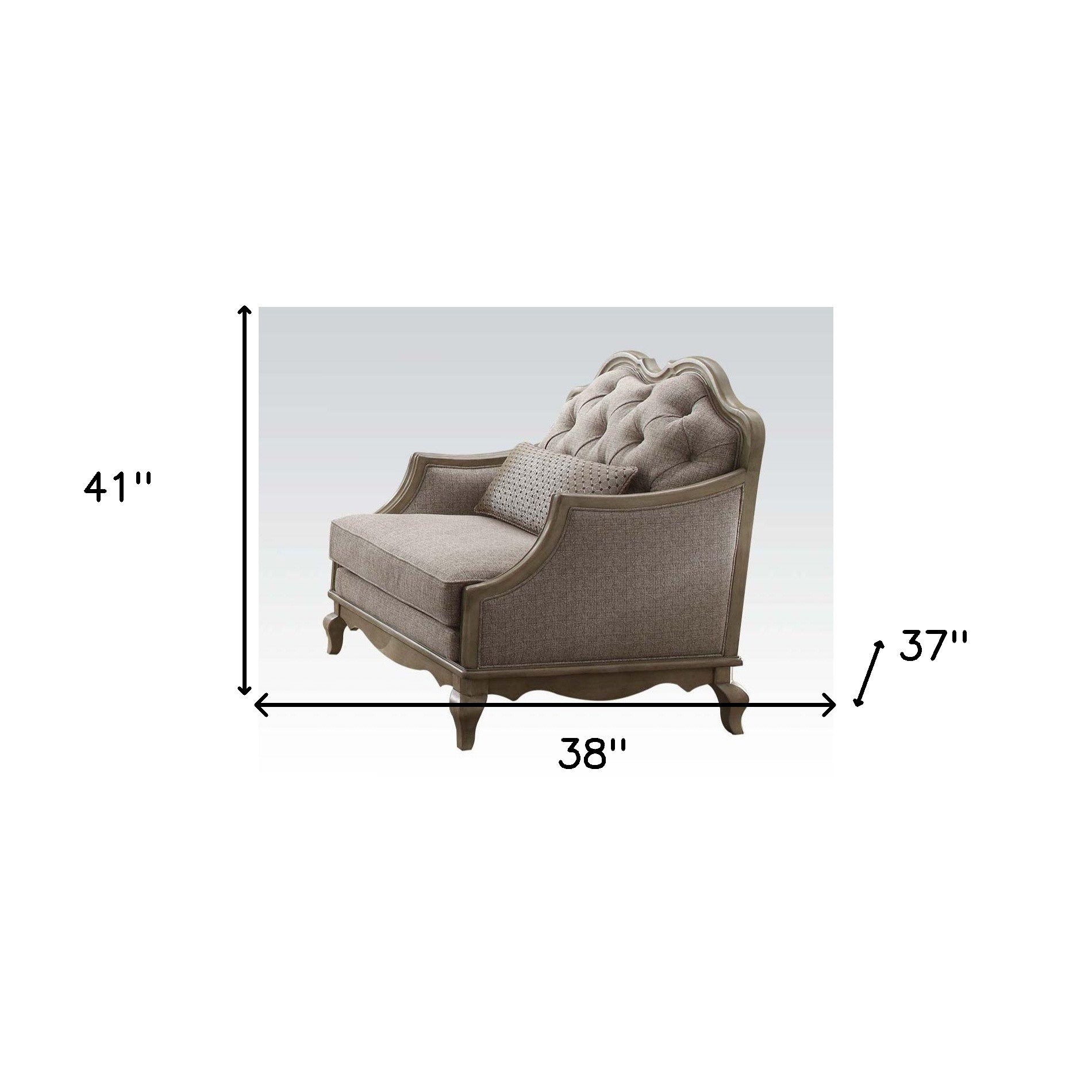 38" Beige Fabric And Black Tufted Arm Chair