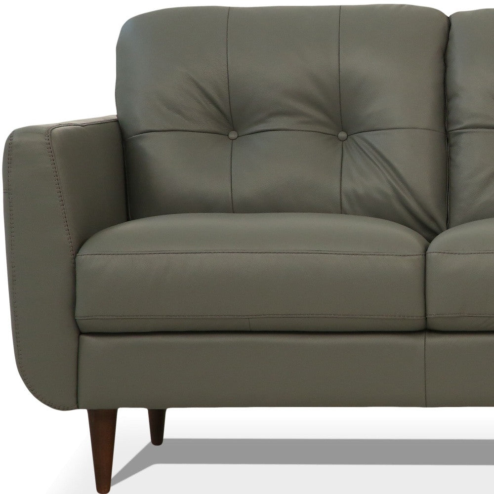 83" Green Leather And Black Sofa