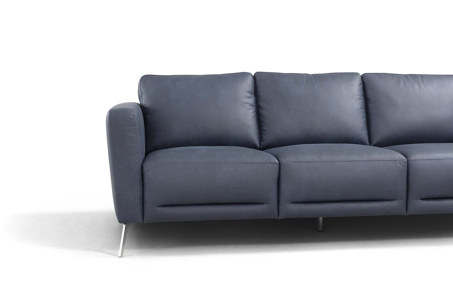 85" Blue Leather And Black Sofa