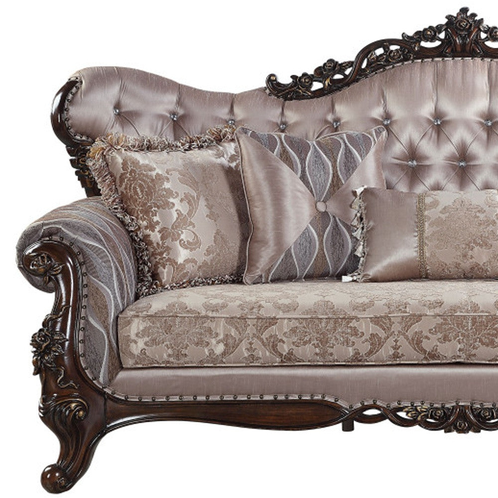 92" Champagne Imitation silk Sofa With Five Toss Pillows