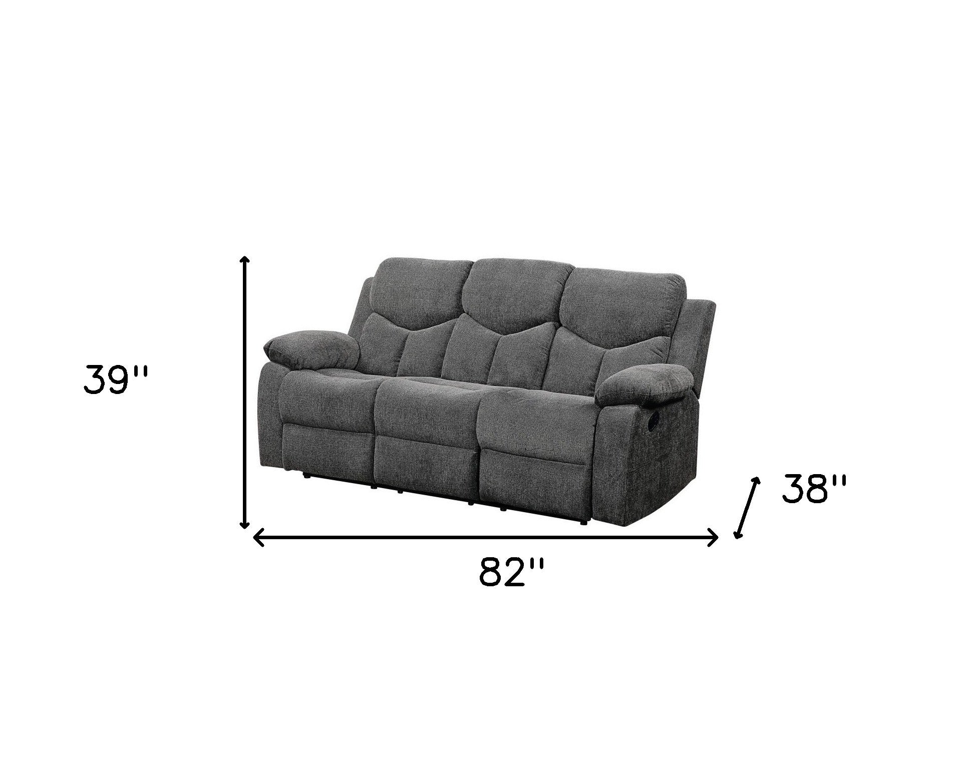 82" Gray Chenille And Black Sofa