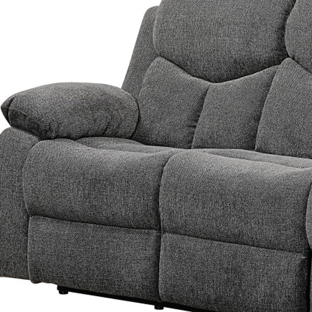 82" Gray Chenille And Black Sofa