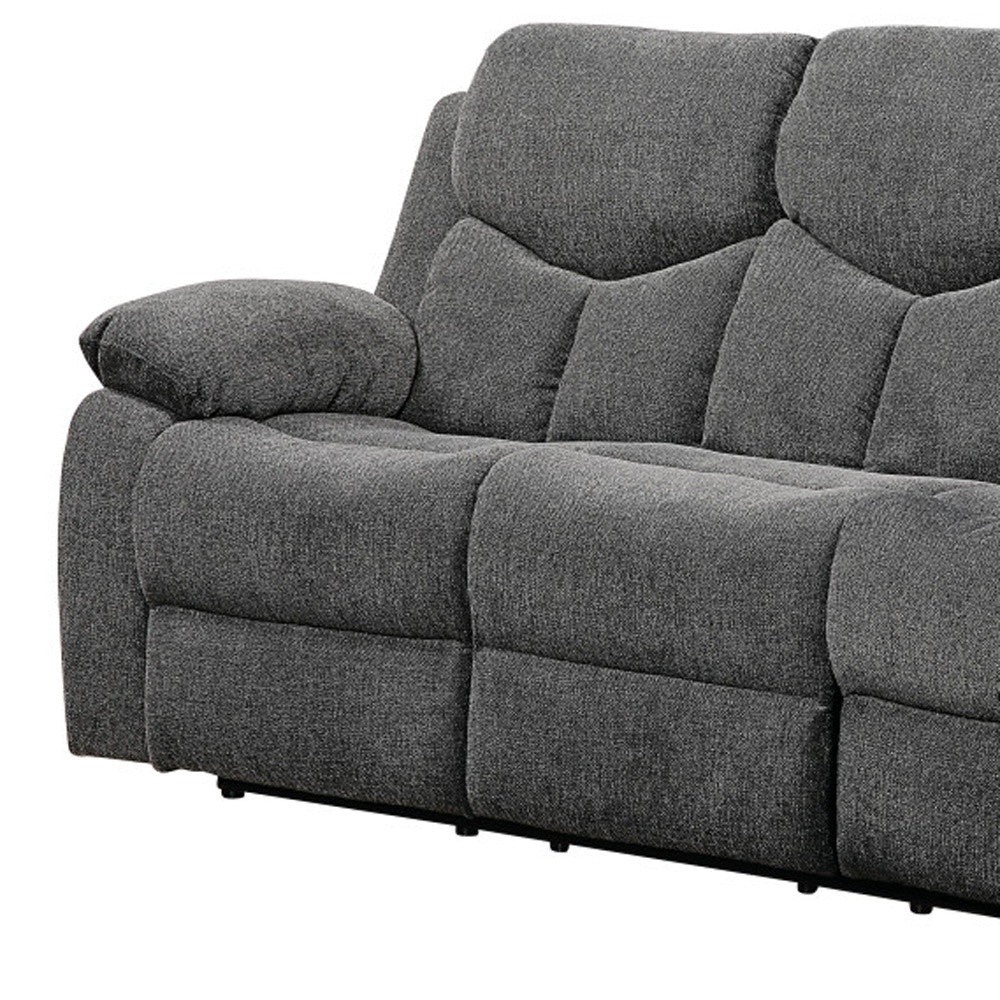 82" Gray Chenille And Black Sofa