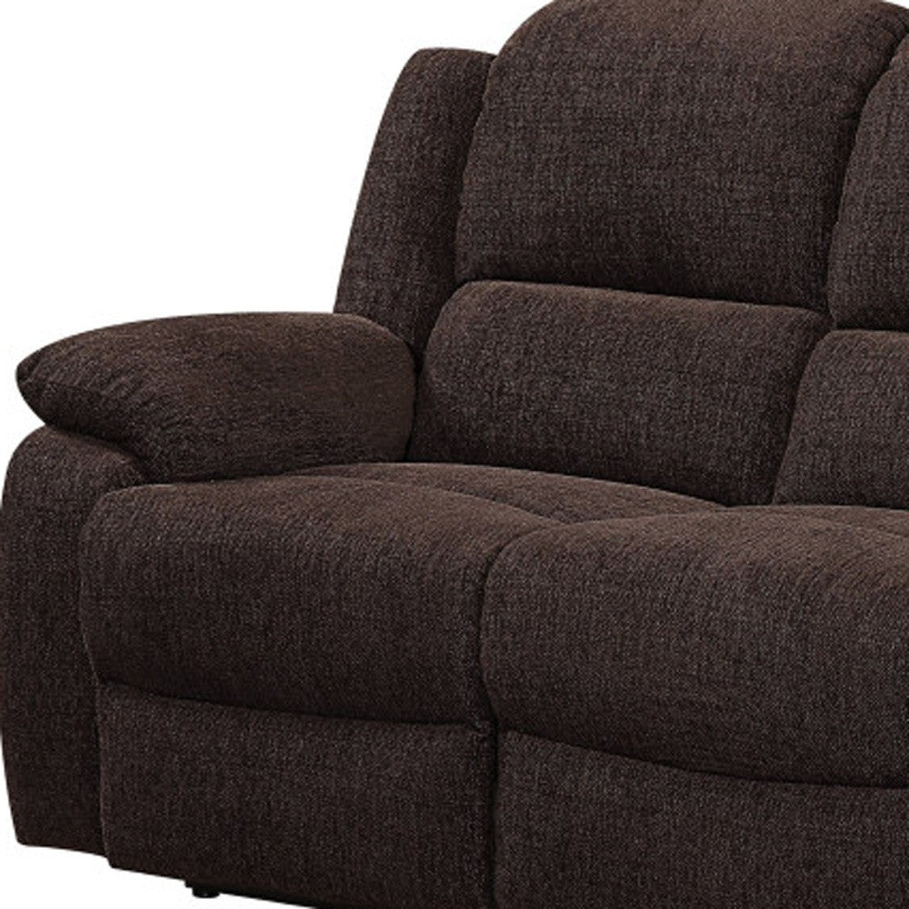 79" Brown Chenille And Black Sofa