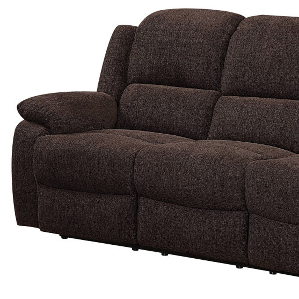 79" Brown Chenille And Black Sofa