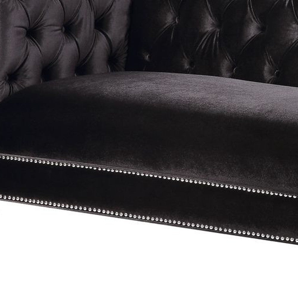 89" Black Velvet Sofa With Two Toss Pillows