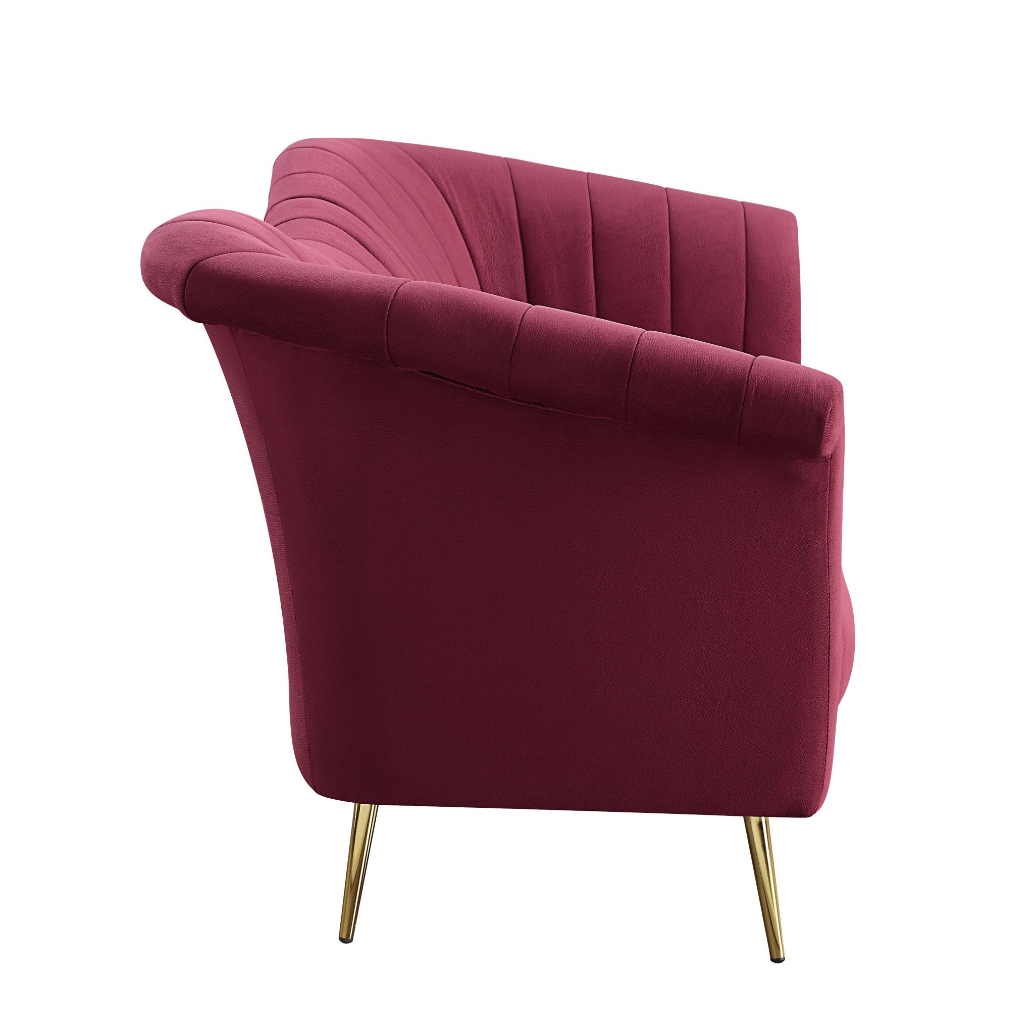 80" Red Velvet And Gold Sofa