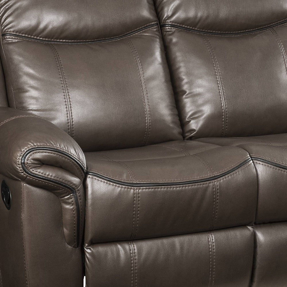 89" Brown Leatheraire And Black Usb Sofa