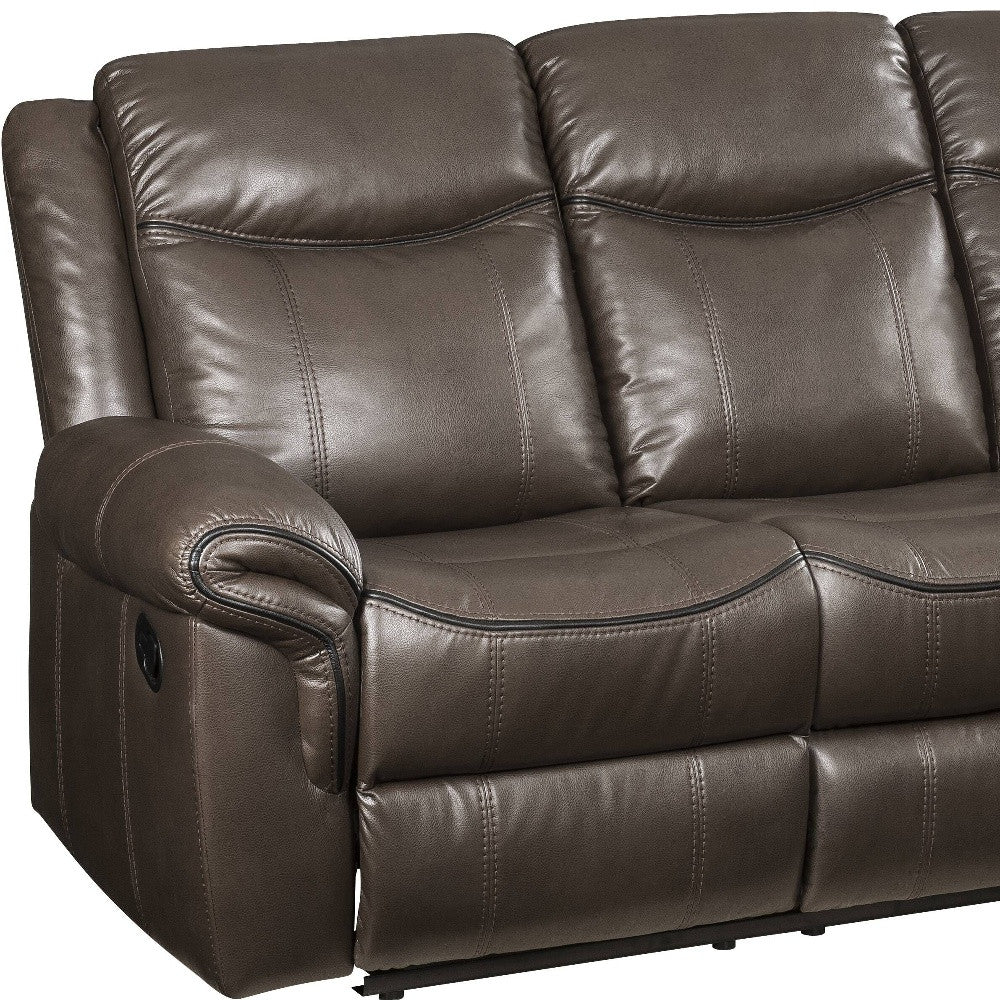 89" Brown Leatheraire And Black Usb Sofa