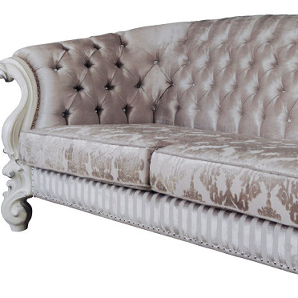 99" Ivory Velvet And Bone Sofa With Seven Toss Pillows