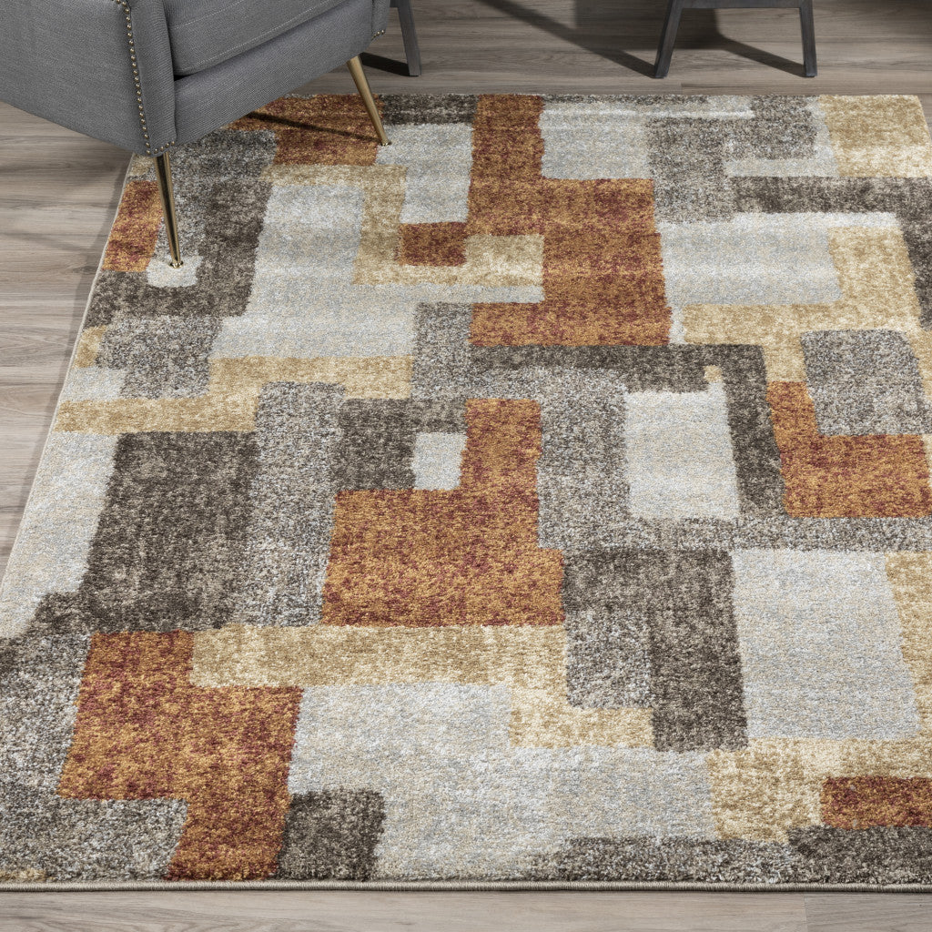 10' X 13' Grey And Brown Geometric Area Rug