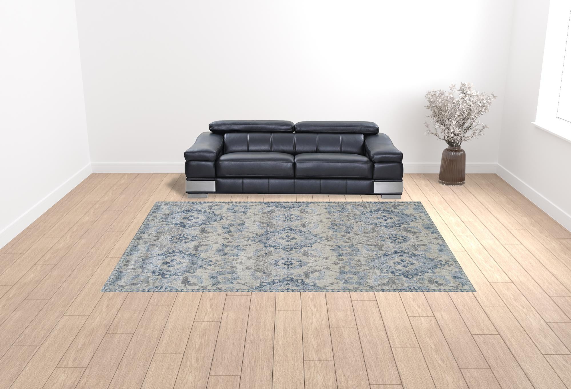 10' X 13' Blue Oriental Distressed Area Rug