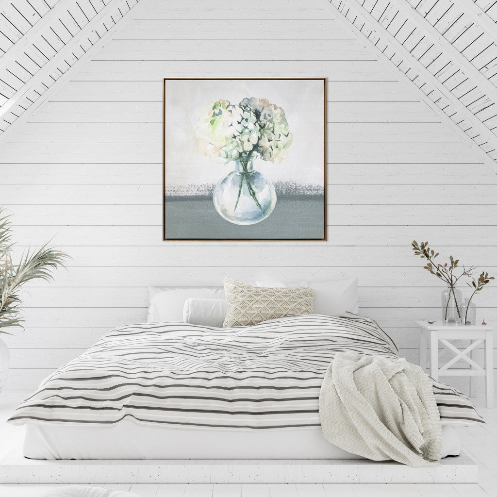 Hydrangea In Vase Gold Floater Frame Painting Wall Art