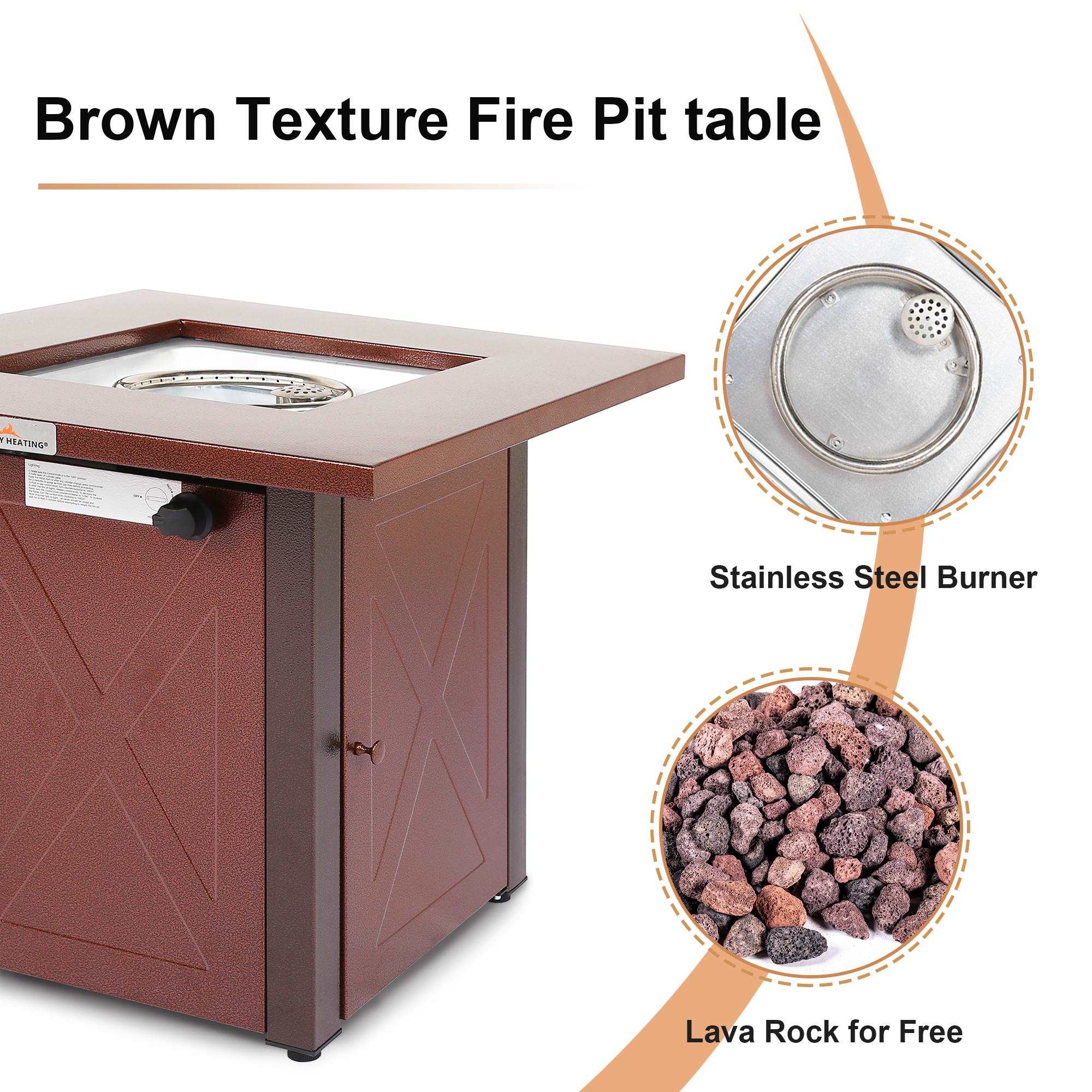 28In Outdoor Propane Fire Pit Table 50000BTU Brown Square Gas Fire Pit Table