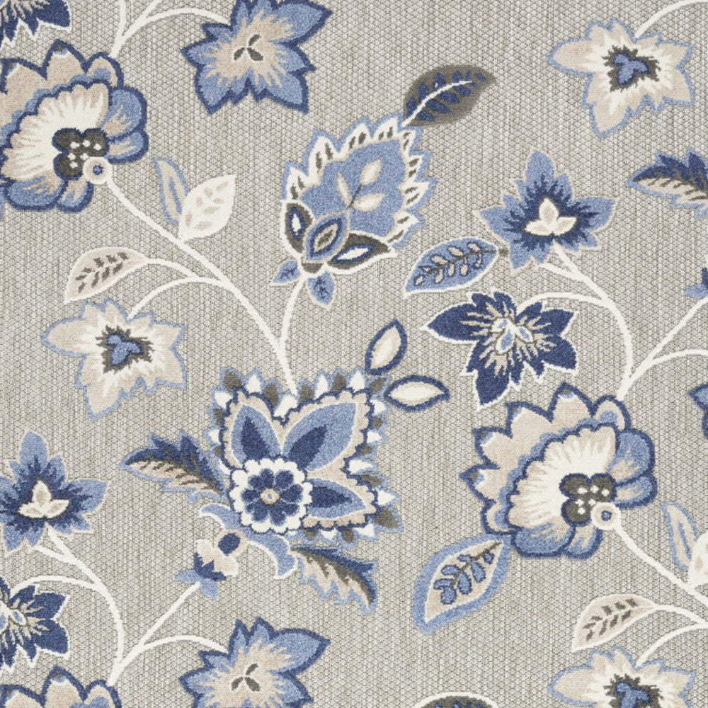 9' X 12' Blue And Grey Floral Stain Resistant Non Skid Area Rug