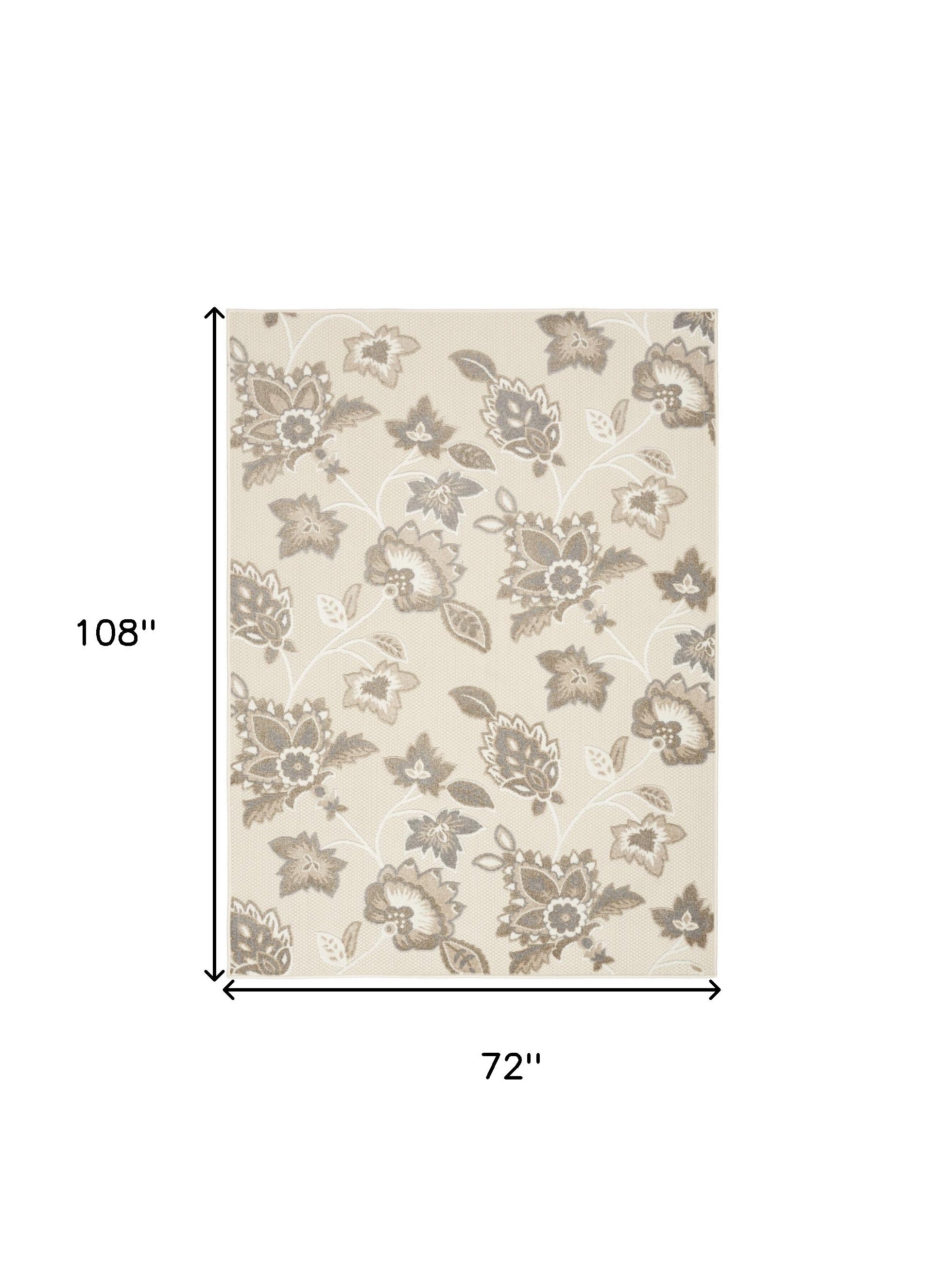 6' X 9' Beige Floral Stain Resistant Non Skid Area Rug