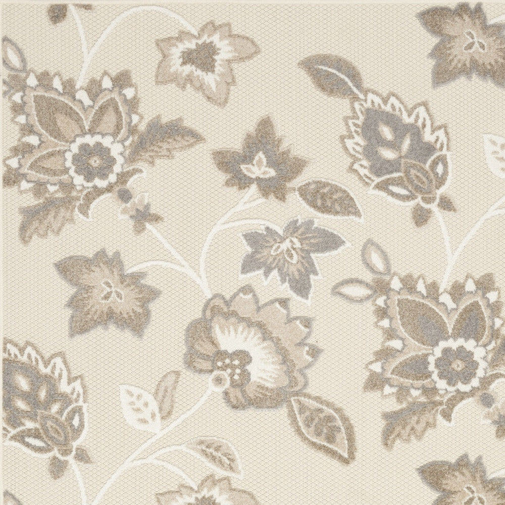 6' X 9' Beige Floral Stain Resistant Non Skid Area Rug