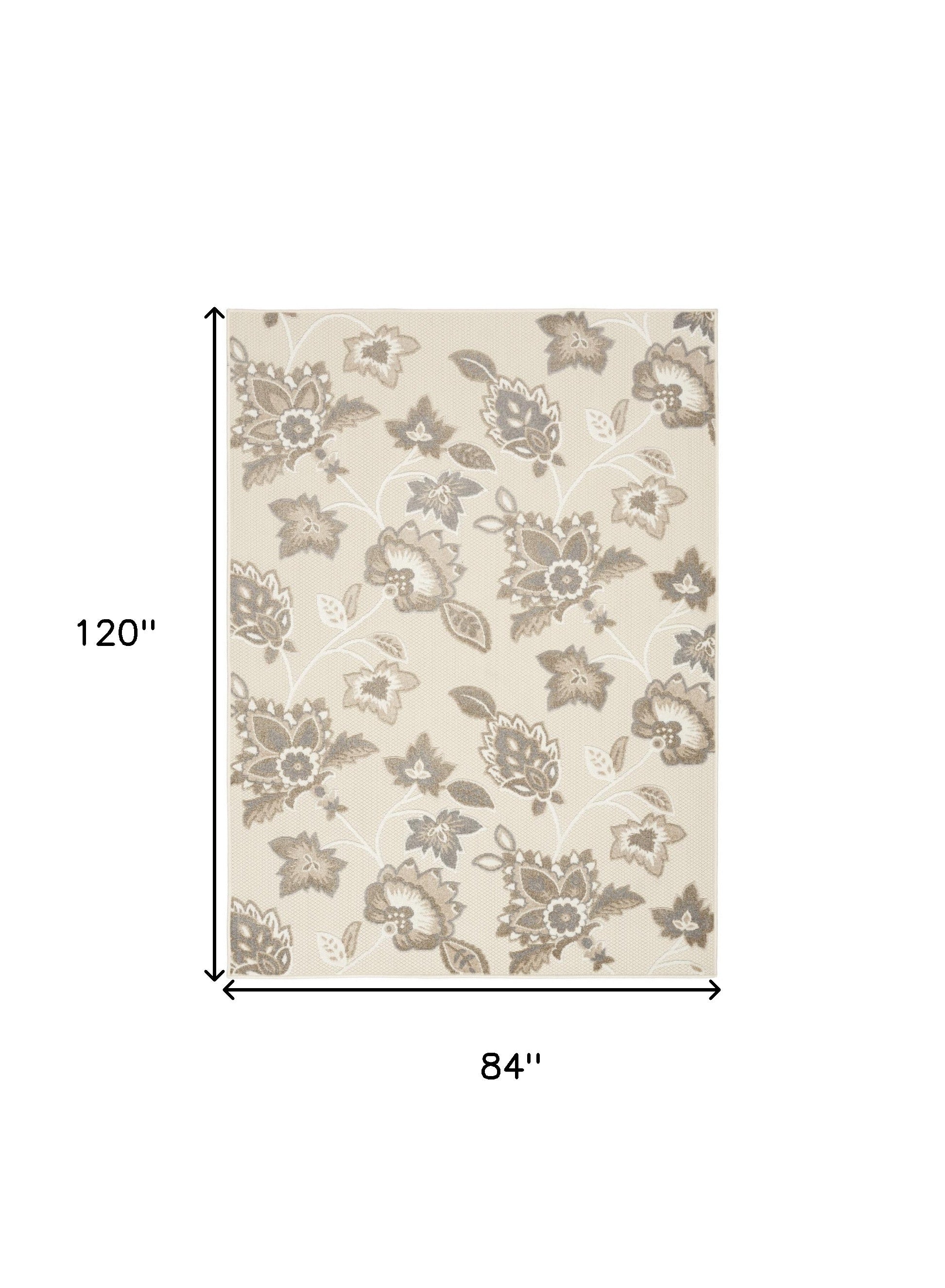 7' X 10' Beige Floral Stain Resistant Non Skid Area Rug