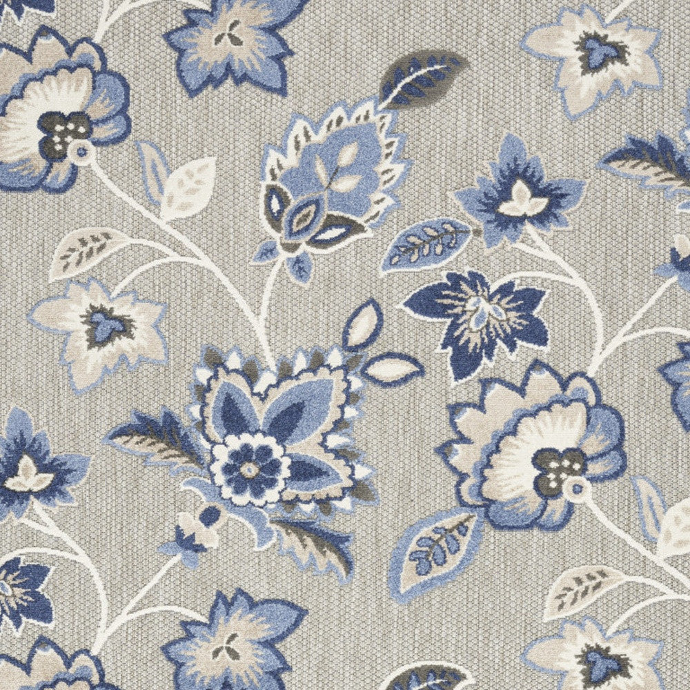 6' X 9' Blue And Grey Floral Stain Resistant Non Skid Area Rug