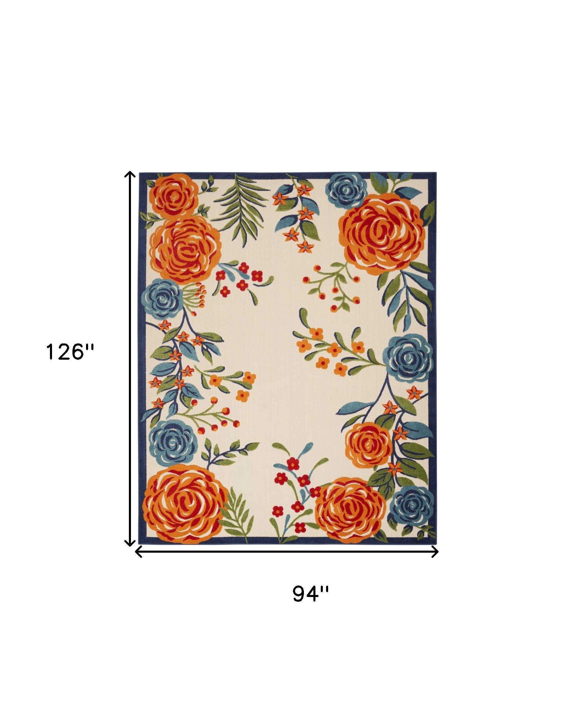 8' X 11' Multicolor Floral Stain Resistant Non Skid Area Rug