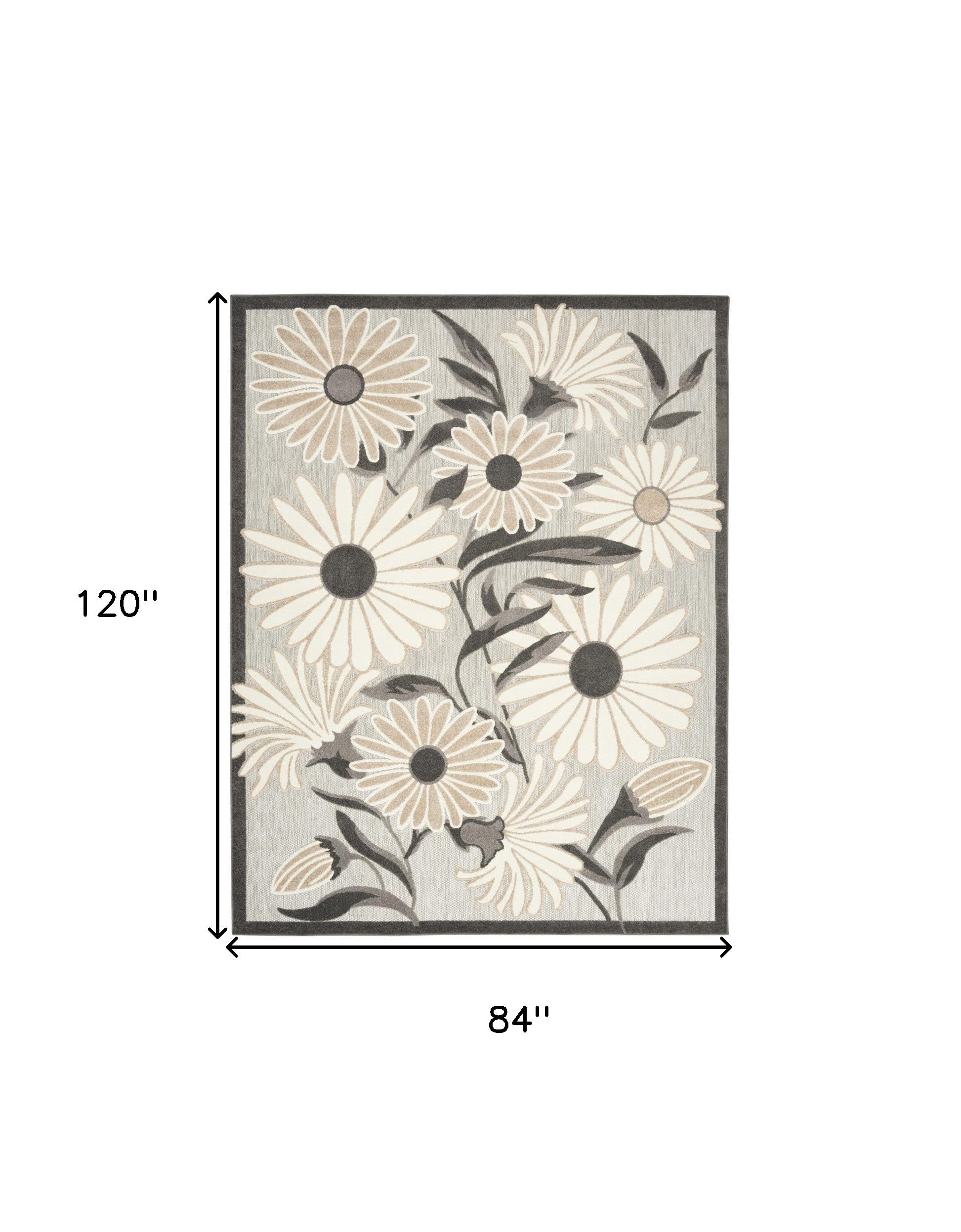 7' X 10' Beige Floral Stain Resistant Non Skid Area Rug