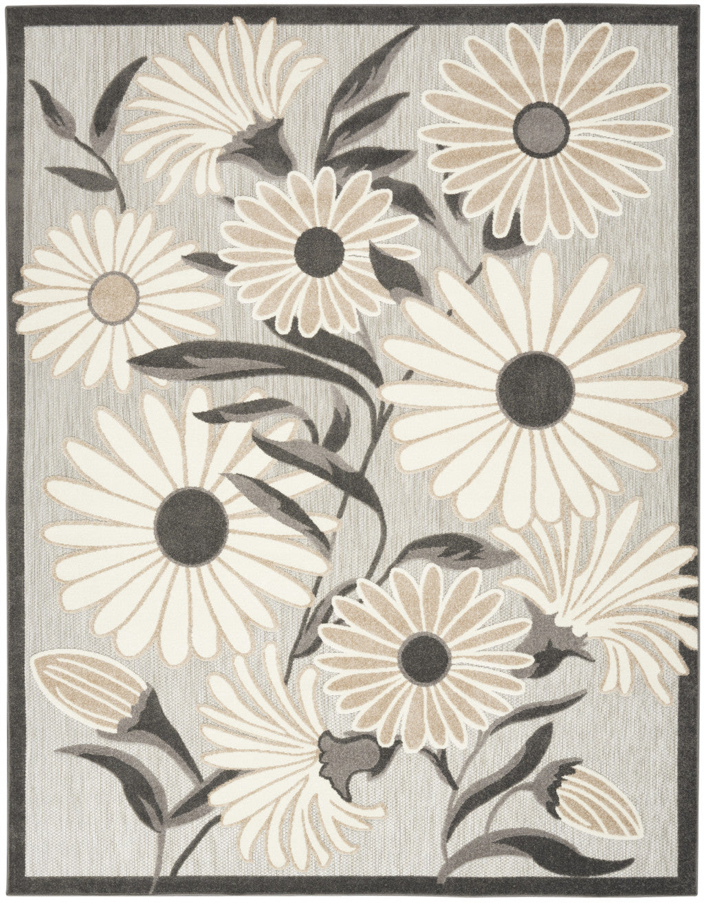 6' X 9' Beige Floral Stain Resistant Non Skid Area Rug