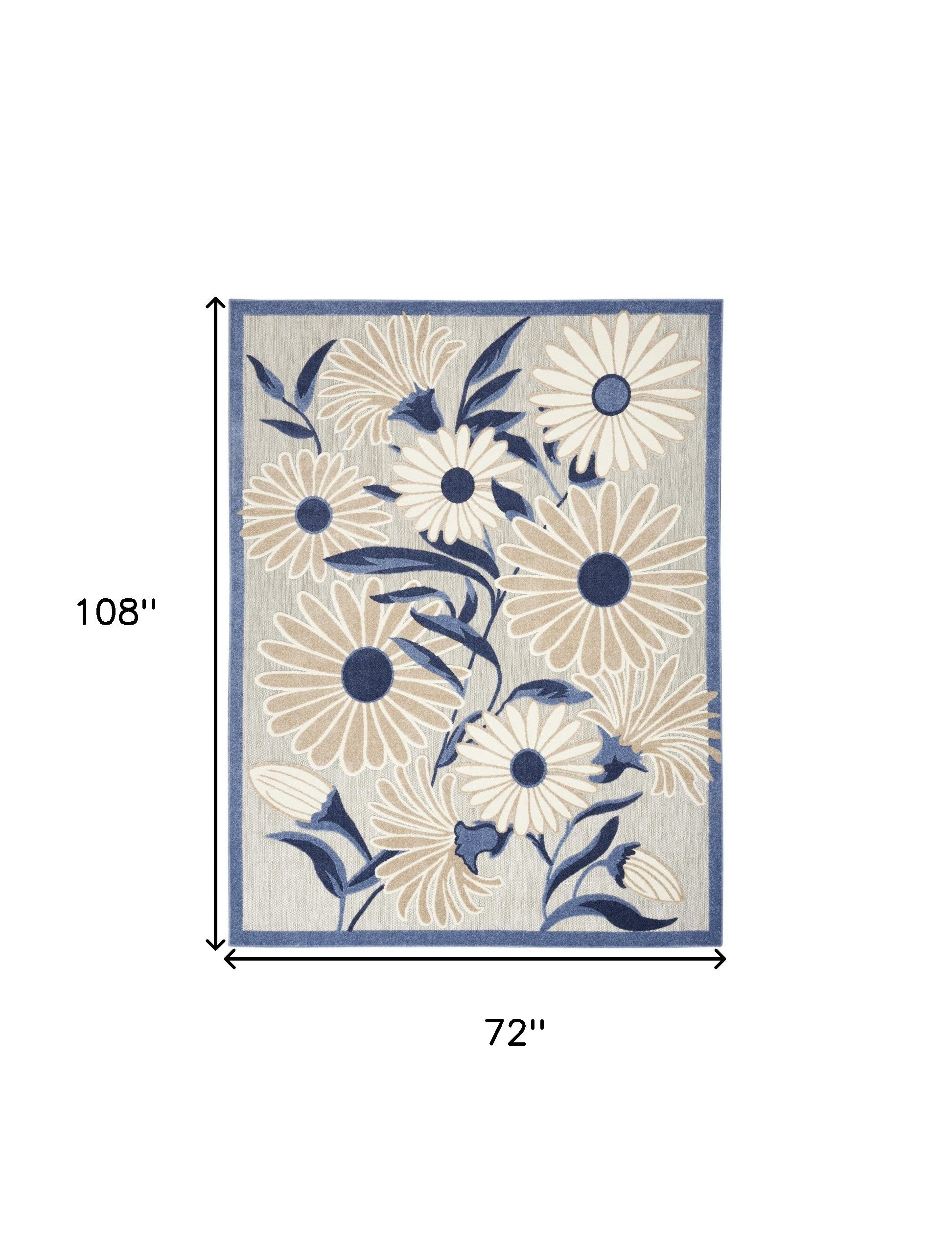 6' X 9' Blue And Grey Floral Stain Resistant Non Skid Area Rug