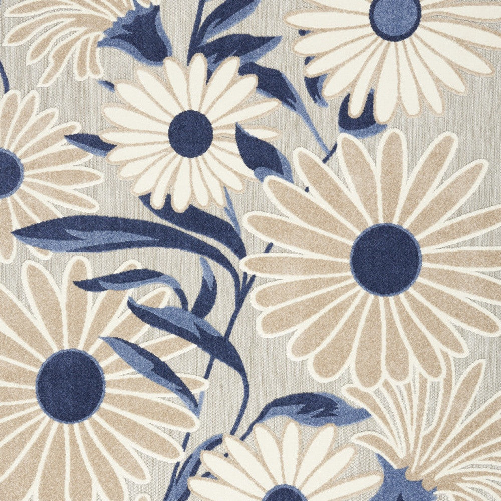 4' X 6' Blue And Grey Floral Stain Resistant Non Skid Area Rug