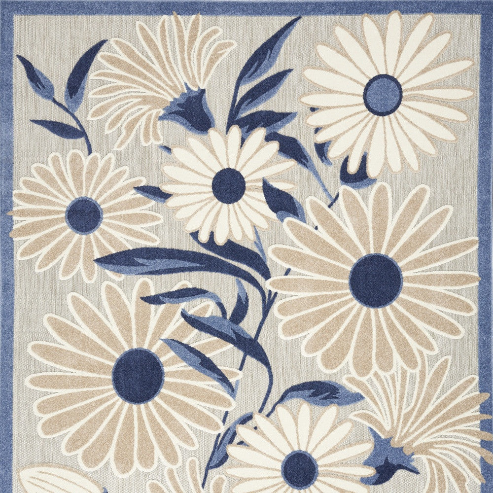 5' X 8' Blue And Grey Floral Stain Resistant Non Skid Area Rug