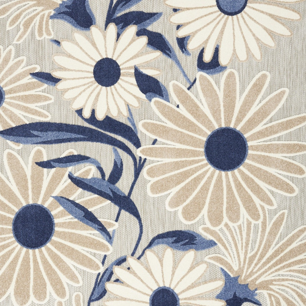 8' X 11' Blue And Grey Floral Stain Resistant Non Skid Area Rug