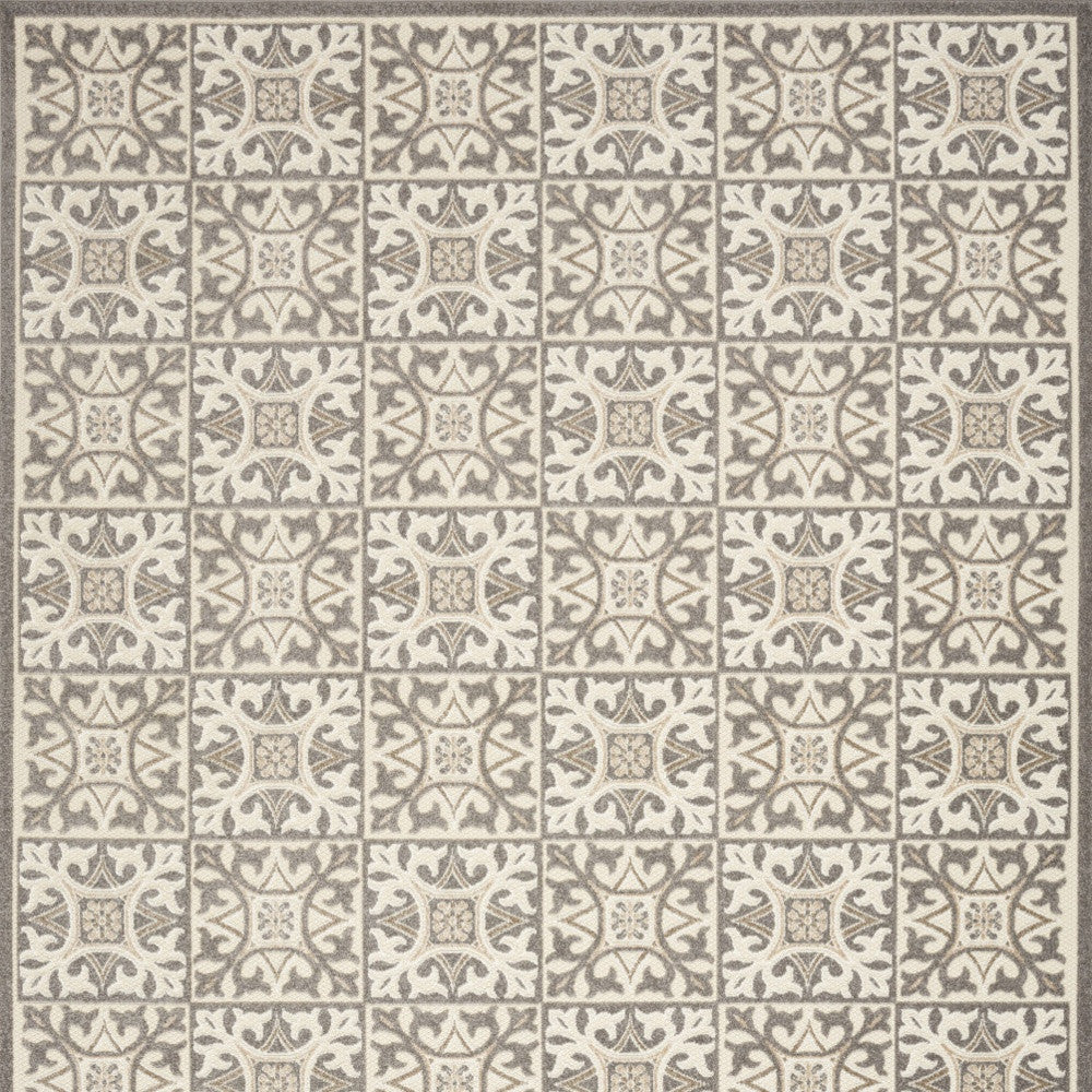 5' X 8' Ivory And Grey Fleur De Lis Stain Resistant Non Skid Area Rug