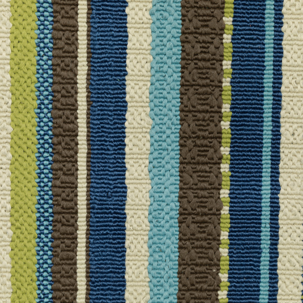 4' x 6' Blue and Green Striped Stain Resistant Indoor Outdoor Area Rug