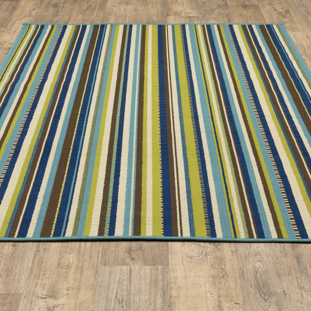 4' x 6' Blue and Green Striped Stain Resistant Indoor Outdoor Area Rug