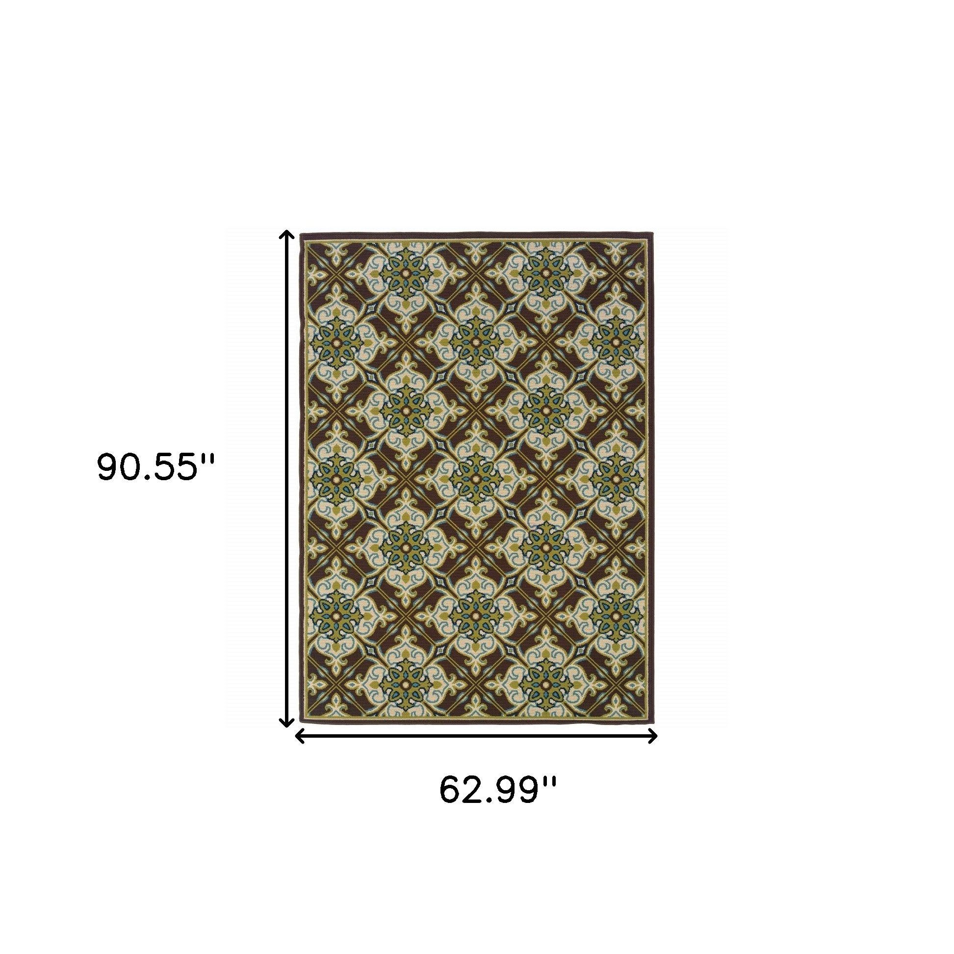 5' x 8' Brown and Ivory Floral Stain Resistant Indoor Outdoor Area Rug