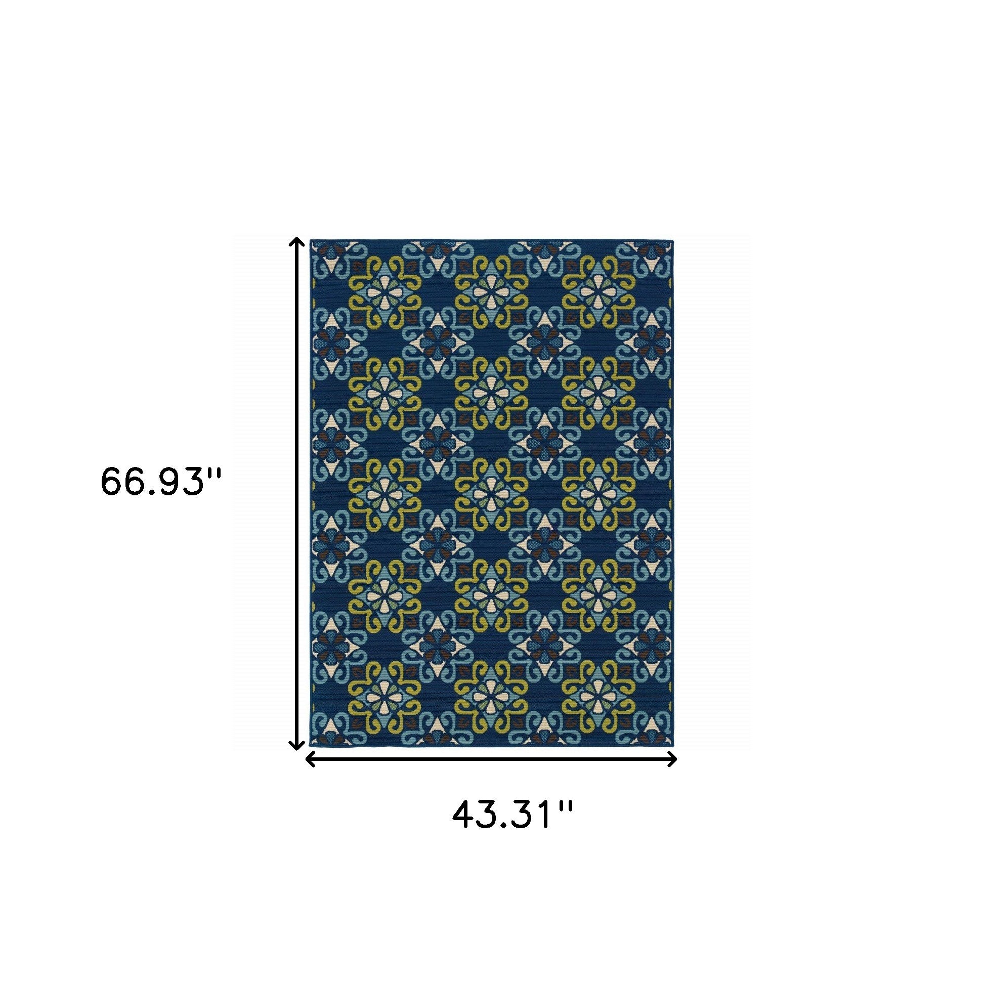 4' x 6' Blue and Green Floral Stain Resistant Indoor Outdoor Area Rug