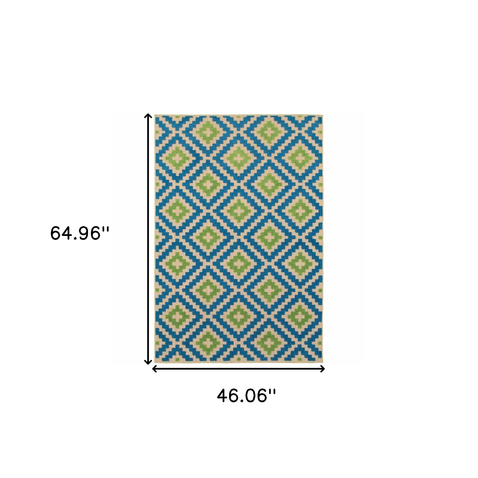 4' x 5' Blue and Beige Geometric Stain Resistant Indoor Outdoor Area Rug