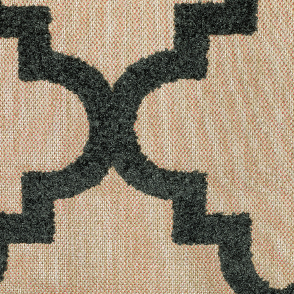 4' x 5' Beige and Black Geometric Stain Resistant Indoor Outdoor Area Rug