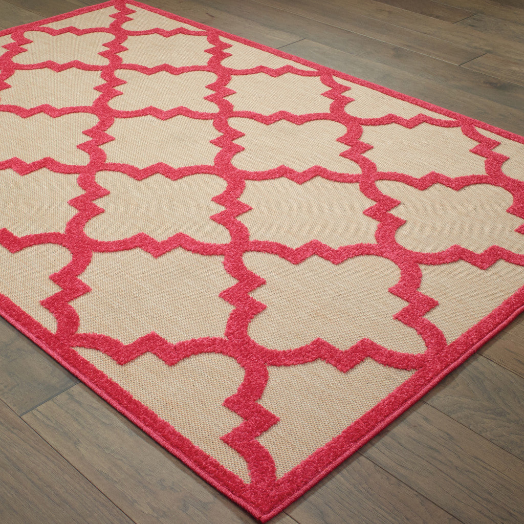 5' x 8' Red Geometric Stain Resistant Indoor Outdoor Area Rug