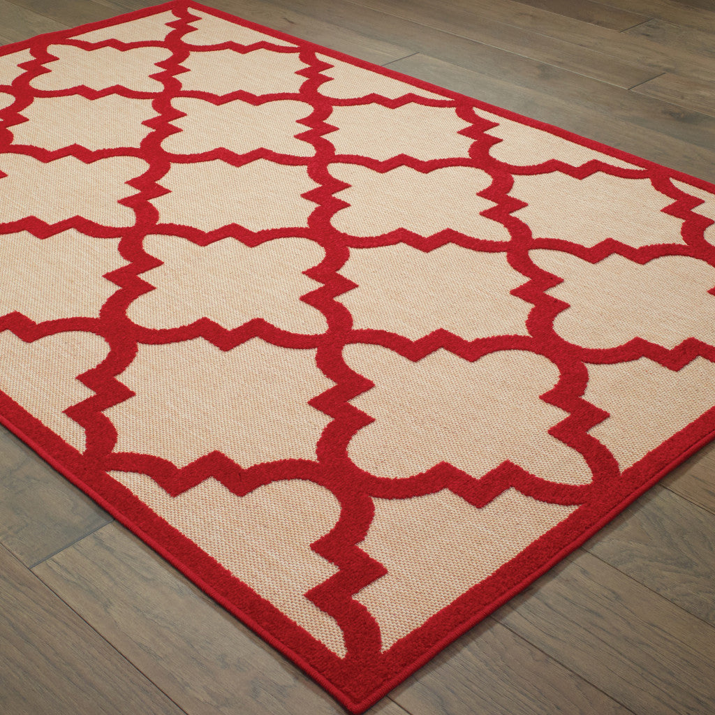 4' x 5' Red Geometric Stain Resistant Indoor Outdoor Area Rug