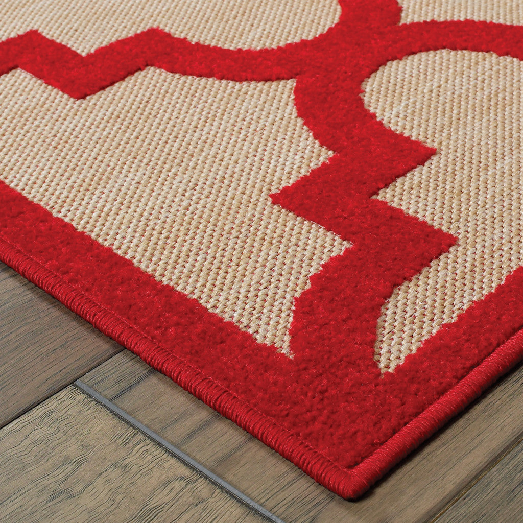 7' x 10' Red Geometric Stain Resistant Indoor Outdoor Area Rug