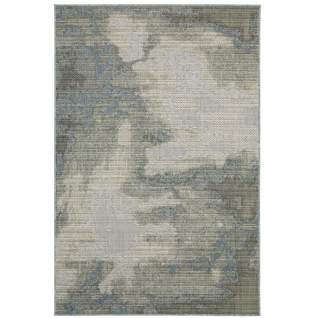 5' X 7' Blue And Gray Abstract Stain Resistant Indoor Outdoor Area Rug