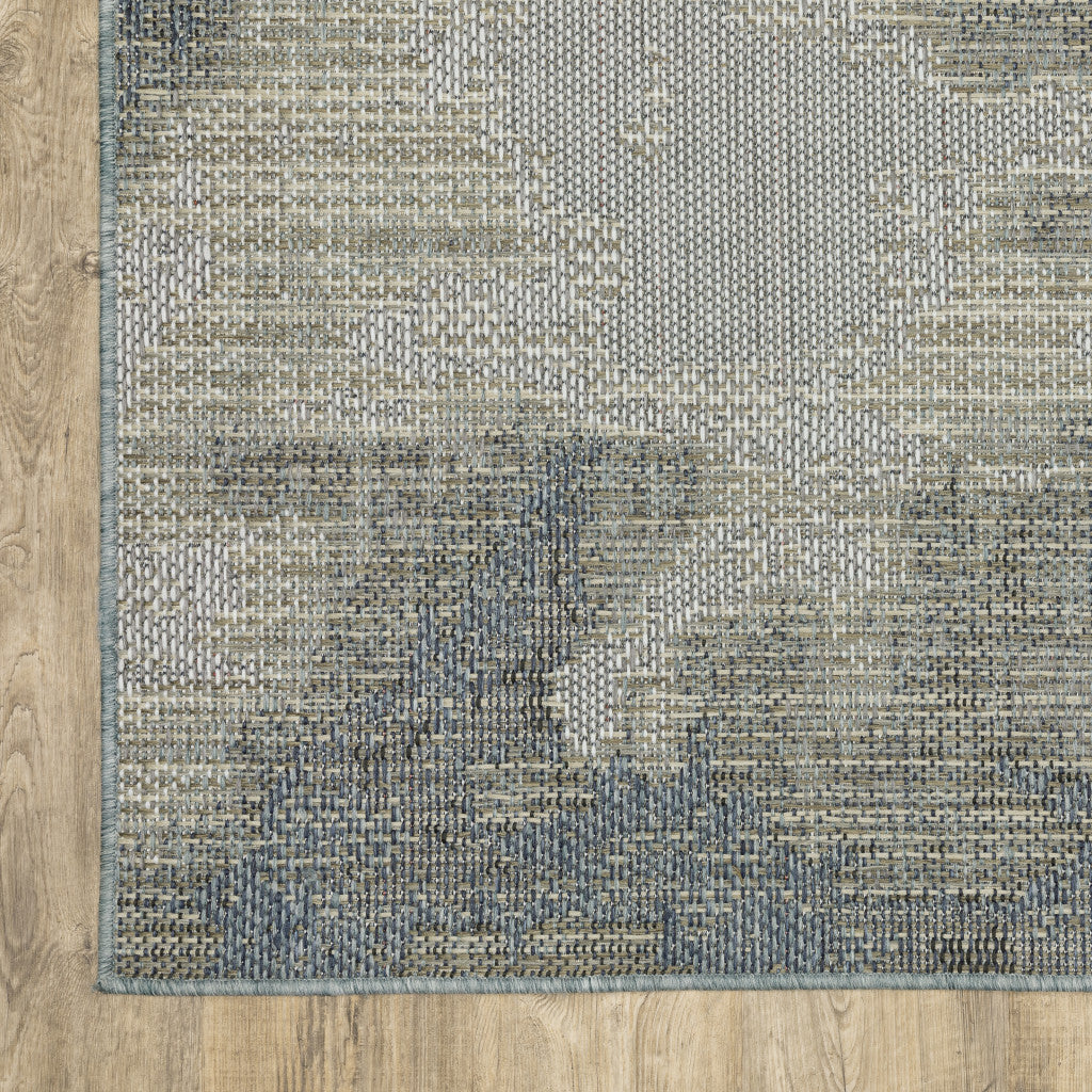 5' X 7' Blue And Gray Abstract Stain Resistant Indoor Outdoor Area Rug