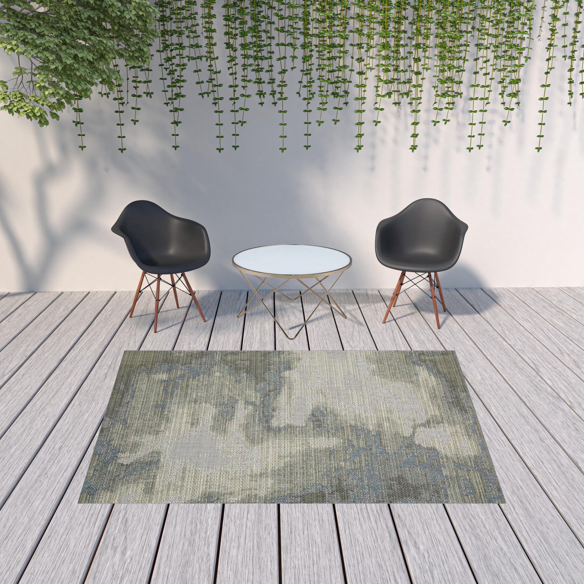 7' X 9' Blue And Gray Abstract Stain Resistant Indoor Outdoor Area Rug