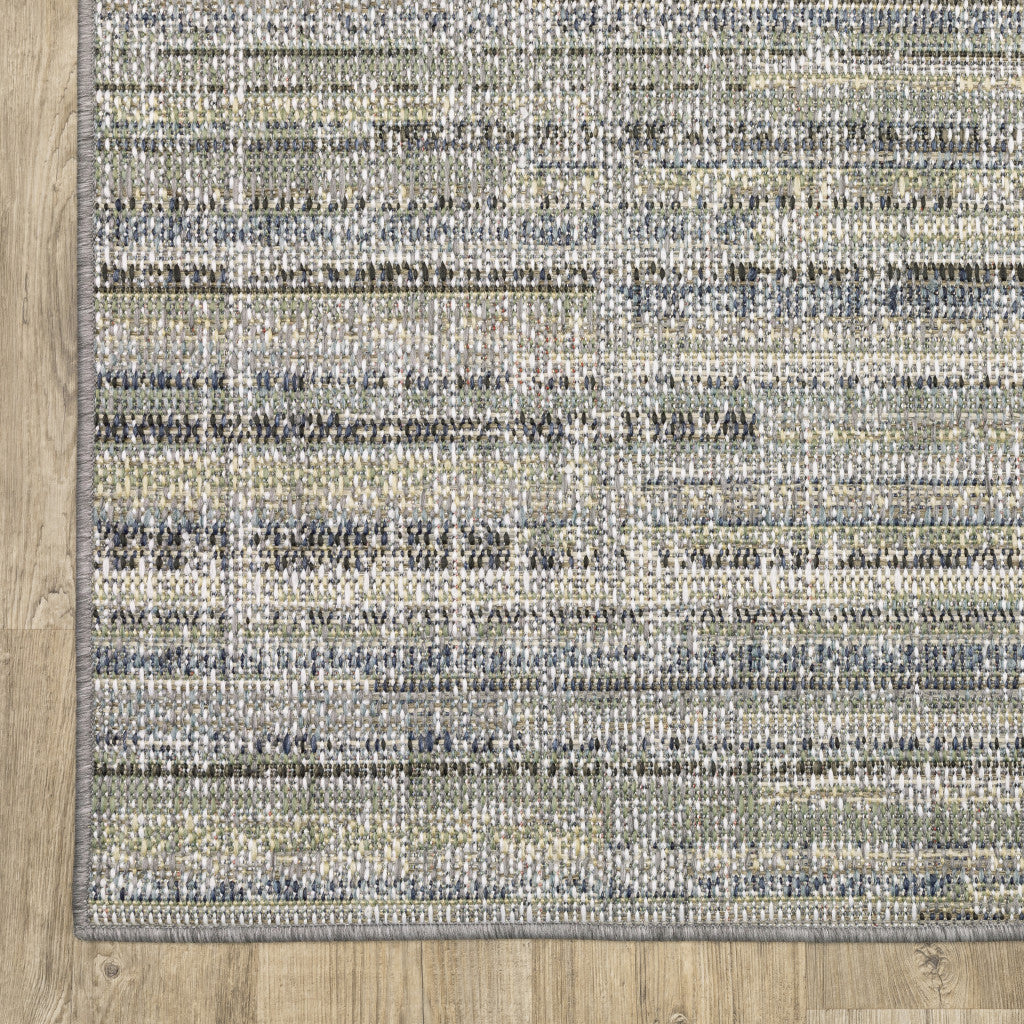 2' X 8' Blue and Green Abstract Stain Resistant Indoor Outdoor Area Rug